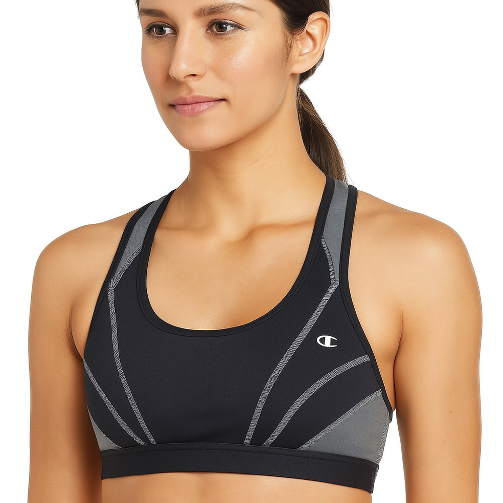 Champion Sport Comfort Sports Bra Medium Athleisure Crop Top Comfy Black